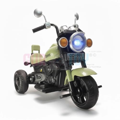 GURTOY® Green Kids Electric Harley-Style Motorcycle with LED Lights – Safe & Fun Rechargeable Ride-On Bike for Kids