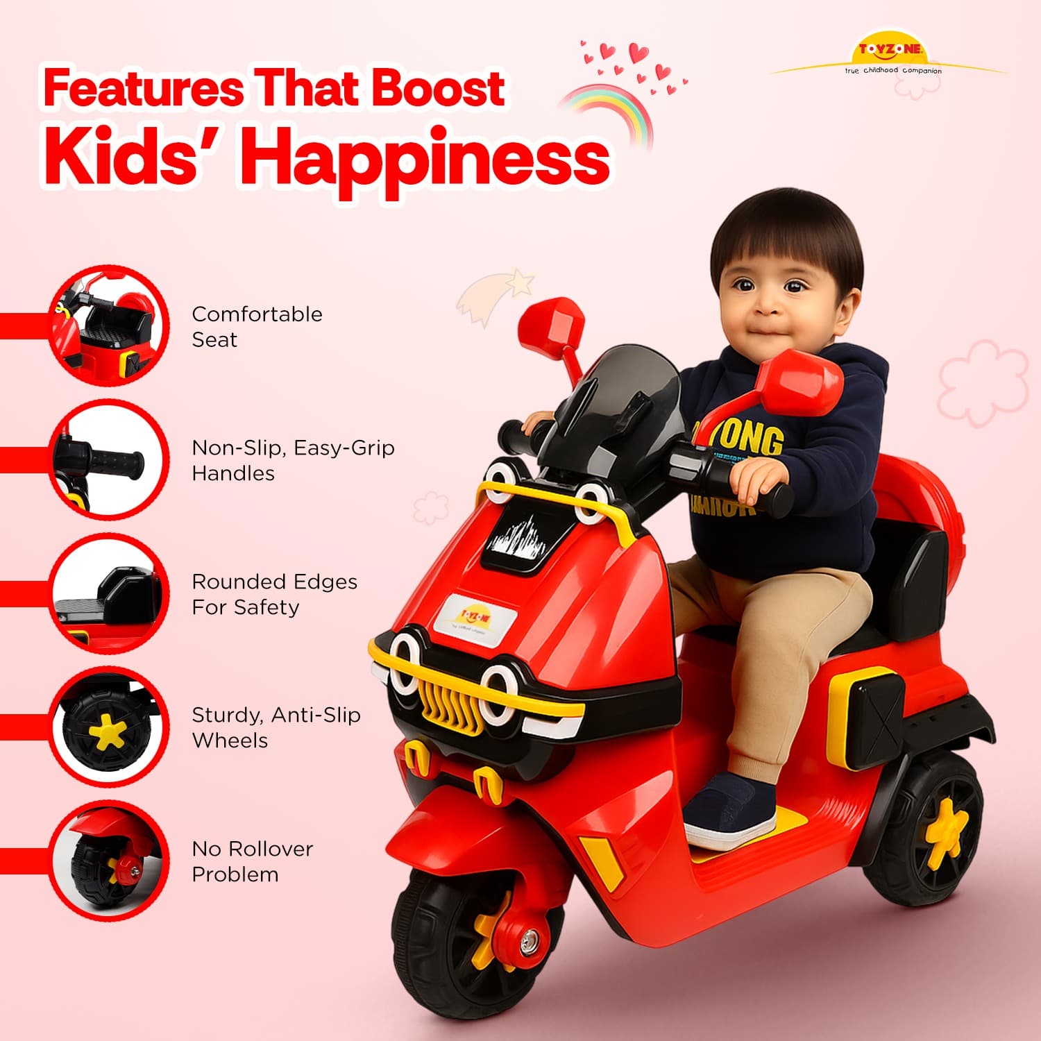 GURTOY® Tank-Themed Kids Electric Scooter Ride-On Toy with LED Lights & Storage