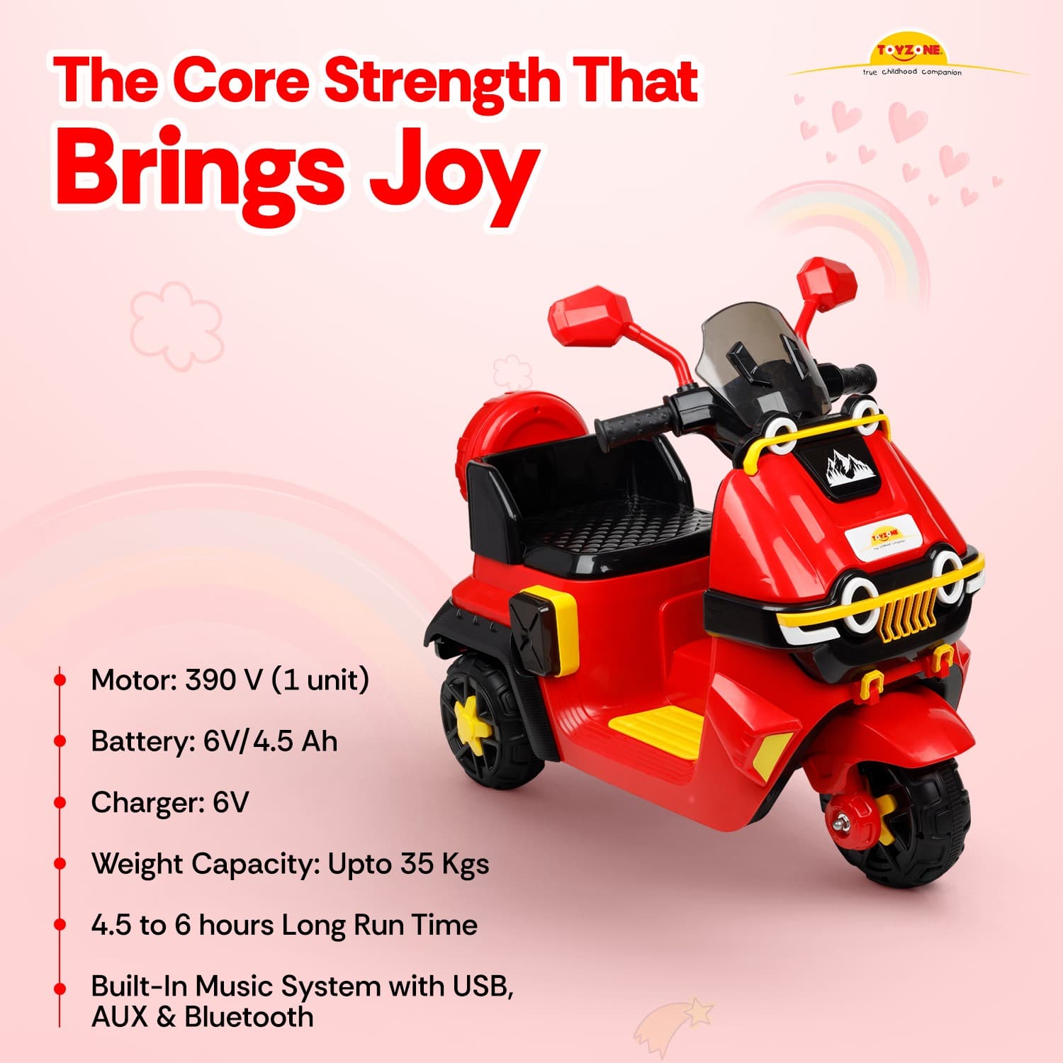 GURTOY® Tank-Themed Kids Electric Scooter Ride-On Toy with LED Lights & Storage