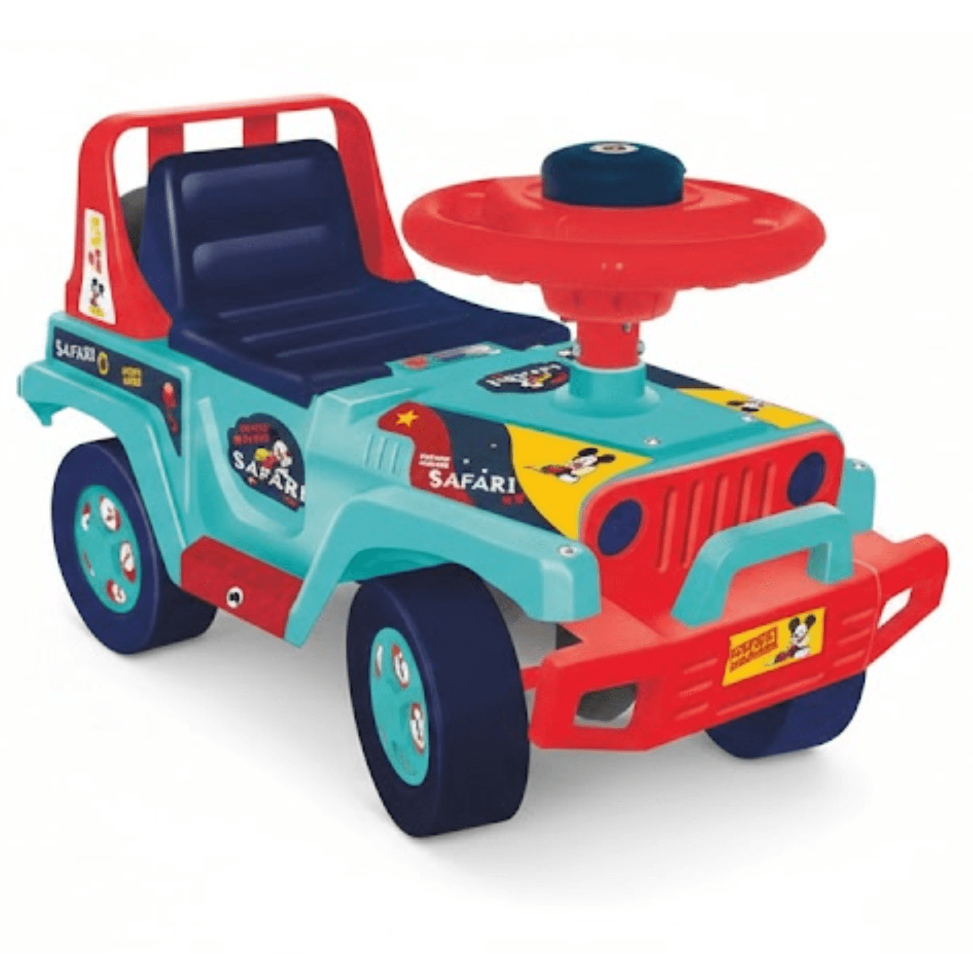 GURTOY® Kids Ride-On Safari Jeep Push Car for Toddlers | Foot-to-Floor Ride-On Vehicle with 360° Steering Wheel, Sturdy Wheels & Wide Seat Indoor Outdoor Push Ride Toy for Boys & Girls (Multicolor)