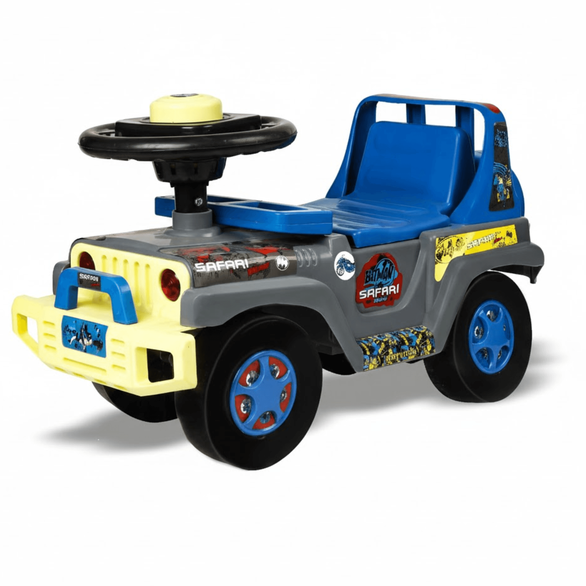 GURTOY® Kids Safari Ride-On Jeep Push Car for Toddlers | Foot-to-Floor Ride-On Toy with Steering Wheel, Wide Seat & Smooth Wheels Indoor Outdoor Push Ride Vehicle for Boys & Girls (Multicolor)