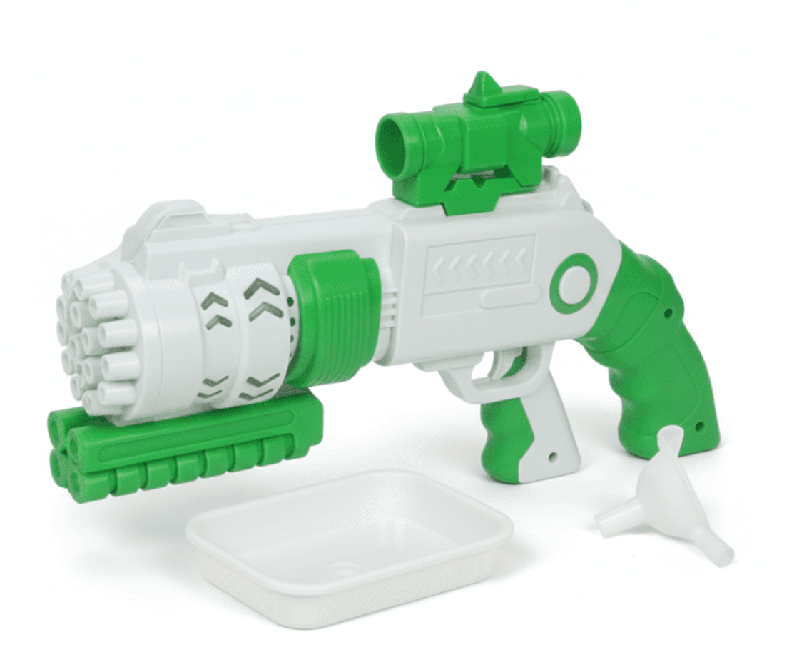 GURTOY® 20-Hole High-Output Bubble Blaster Gun for Kids with Tray & Funnel - Green & White