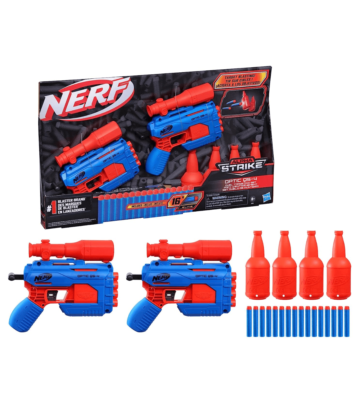 Nerf Alpha Strike Optic QS-4 Duel Targeting Set,22-Pieces,Includes 2 Blasters, 4 Half-Targets, 16 Official Nerf Darts