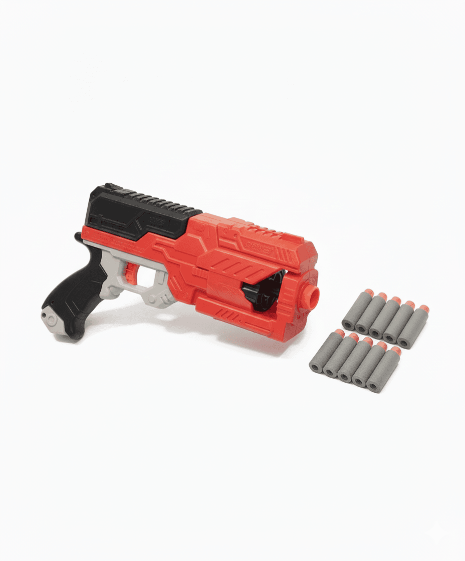 GURTOY® Red & Black Soft Bullet Pistol Blaster with 10 Foam Darts