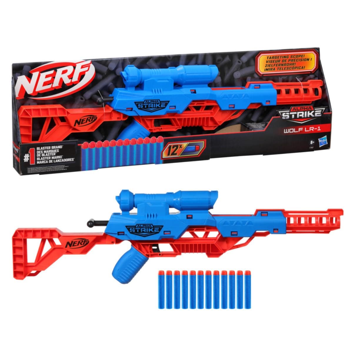 Nerf Alpha Strike Wolf LR-1 Blaster with Targeting Scope, 12 Nerf Darts