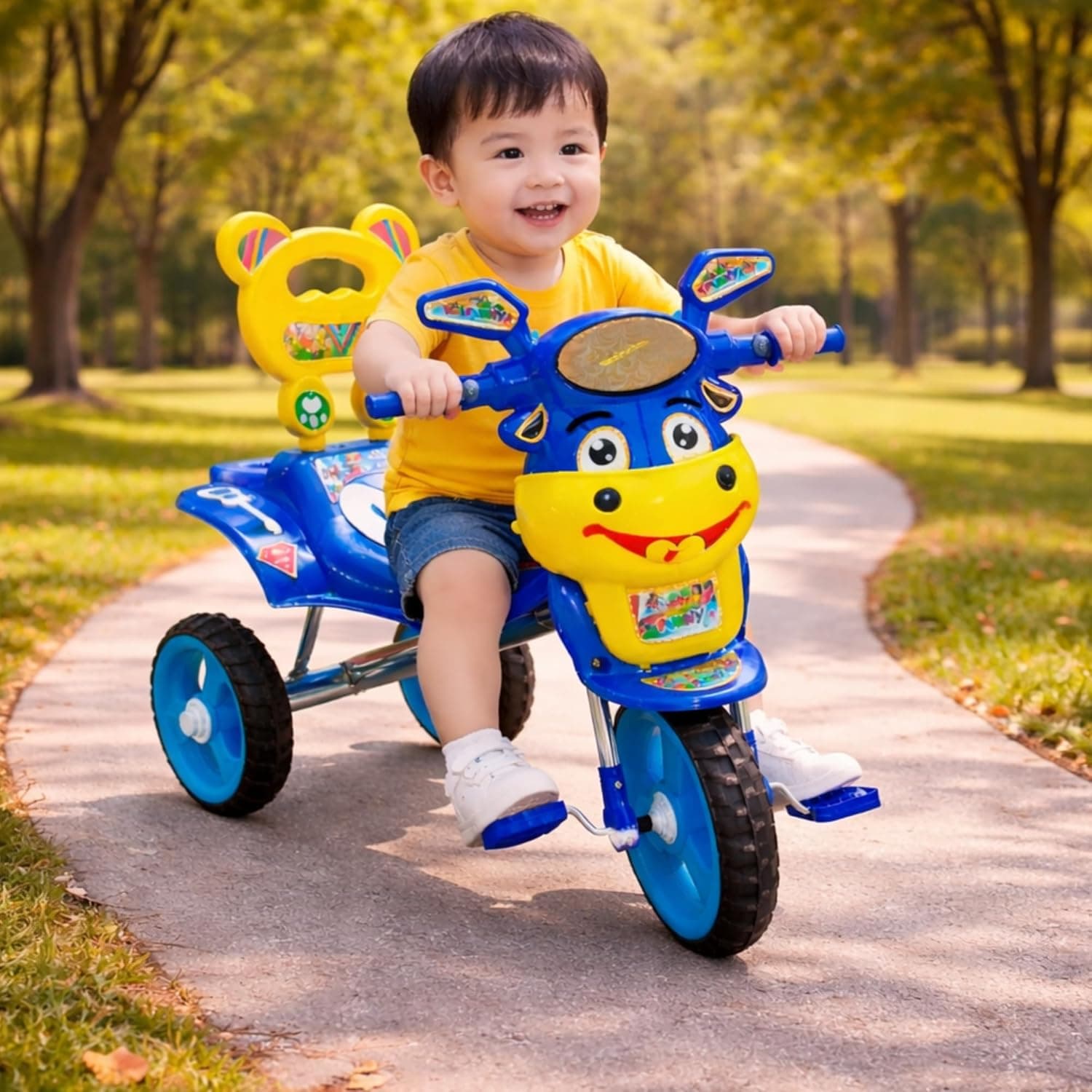 GURTOY® Bunny Style Kids Tricycle for 2–5 Years | Cartoon Blue Ride-On with Pedals & Backrest Seat | Safe 3-Wheel Toddler Cycle for Indoor & Outdoor Play