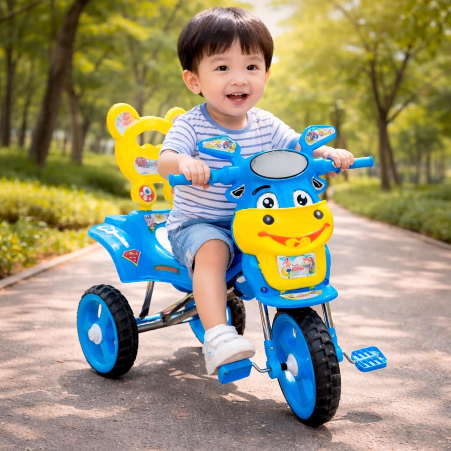 GURTOY® Bunny Style Sky Blue Kids Tricycle for 1–5 Years | Cartoon Baby Tricycle with Pedals & Backrest Seat | Safe 3-Wheel Ride-On for Indoor & Outdoor Play