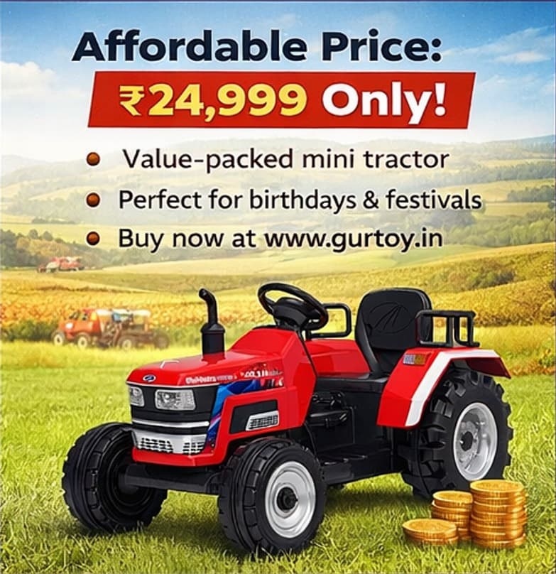 GURTOY® Mahindra Red Ride-On Electric Tractor - Real Farm Fun for Kids