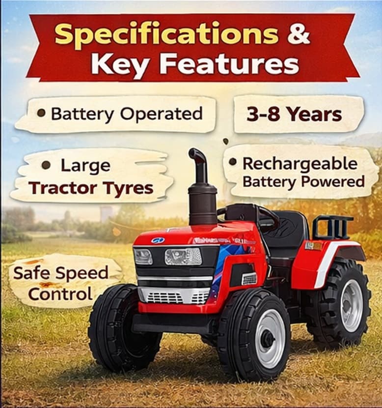 GURTOY® Mahindra Red Ride-On Electric Tractor - Real Farm Fun for Kids