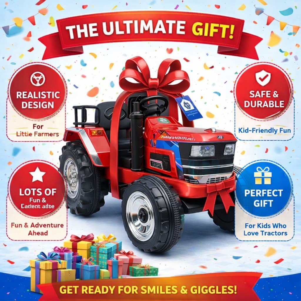 GURTOY® Mahindra Red Ride-On Electric Tractor - Real Farm Fun for Kids