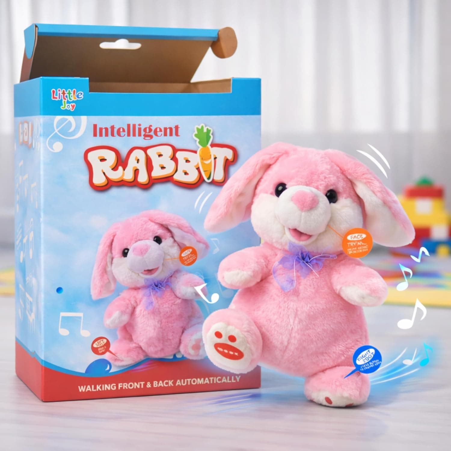 Interactive Walking Rabbit Toy for Kids – Pink Musical Bunny Plush with Sound, Movement & Talking Feature (Battery Operated Intelligent Soft Toy)