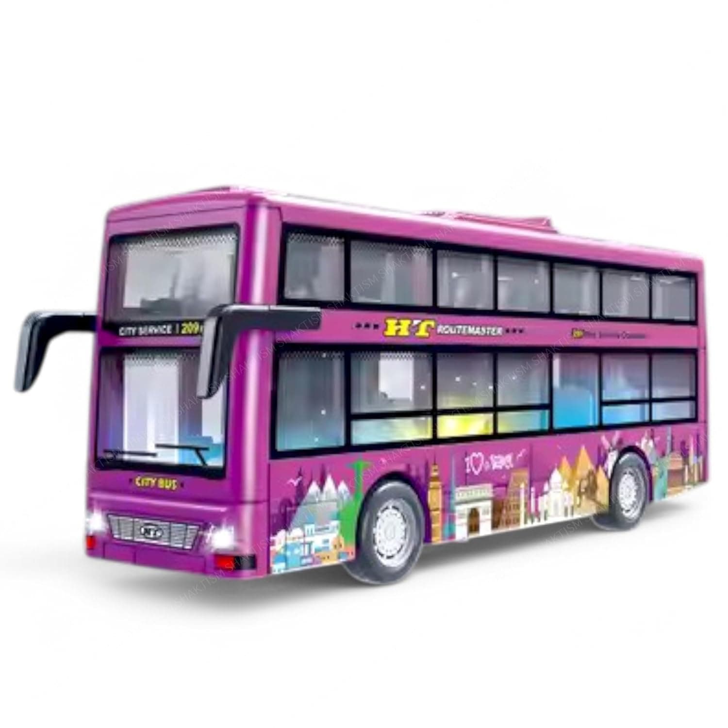 Double-Decker Sightseeing Bus Toy with Opening Doors, Light & Music – Friction Powered City Bus for Kids