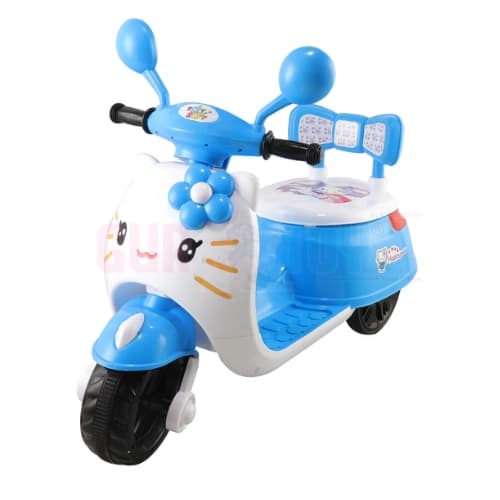 GurToy® Electric Ride On Kitty Scooter for Kids – Battery Operated Blue & White Scooter with Music, LED Lights & Rechargeable Battery