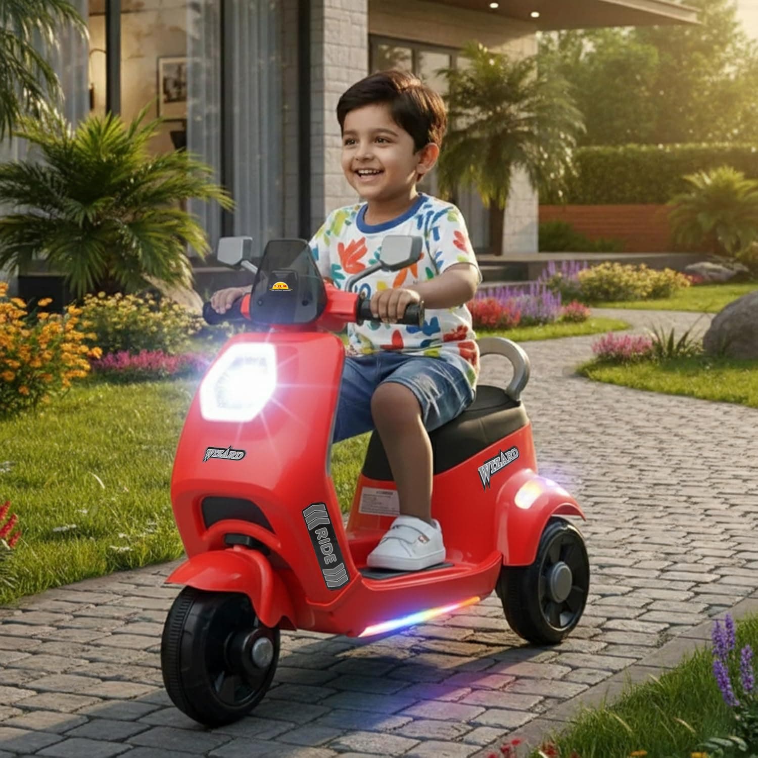 GURTOY® Kids Ride-On Electric Scooter with LED Headlight – 3-Wheel Battery Operated Vespa Style Bike for Toddlers, Comfortable Seat, Safe Footrest & Easy Handle Grip Indoor Outdoor