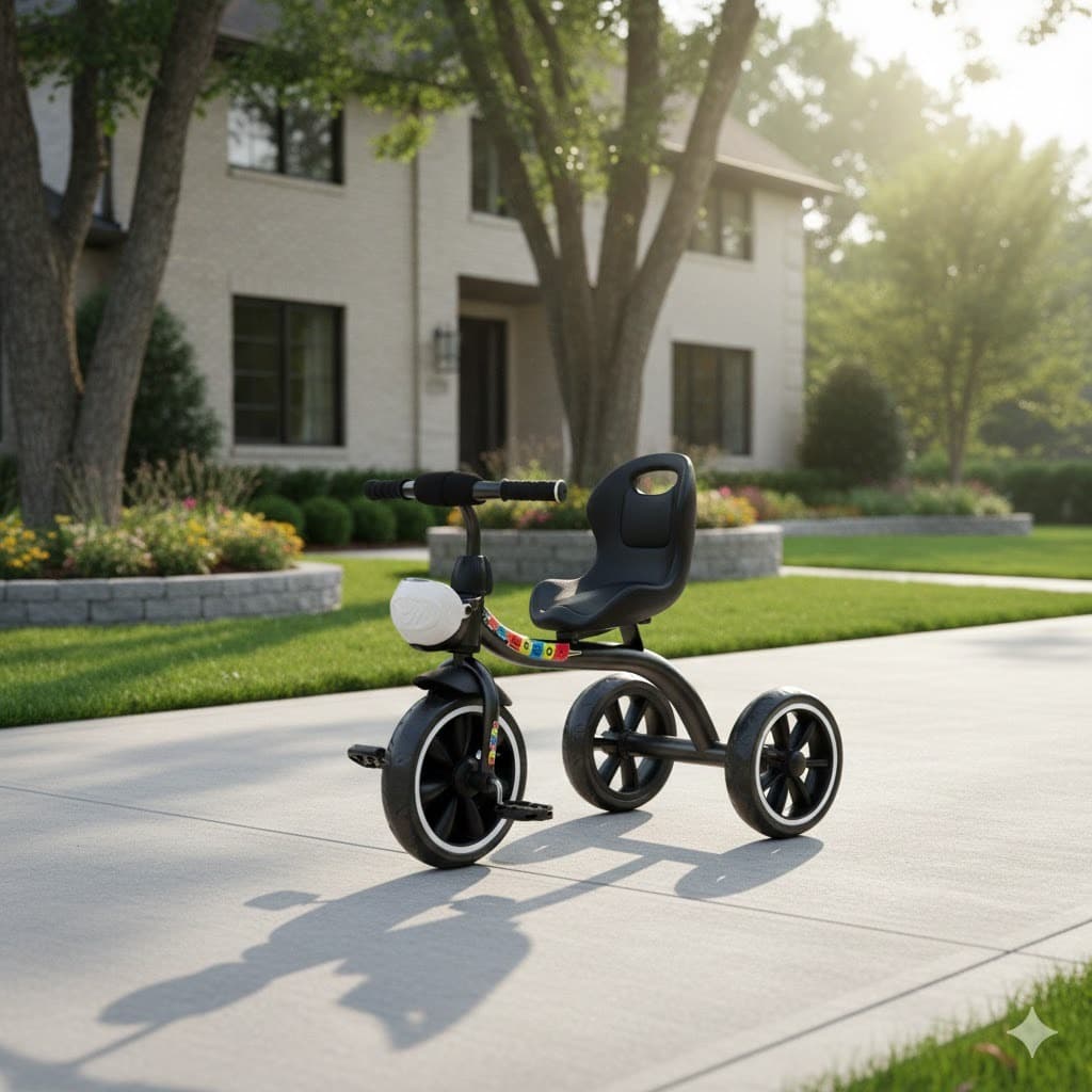 Kids Tricycle with Comfortable Backrest & Front Light | Sturdy 3-Wheel Pedal Cycle for Toddlers 2–5 Years | Black Baby Ride-On Trike