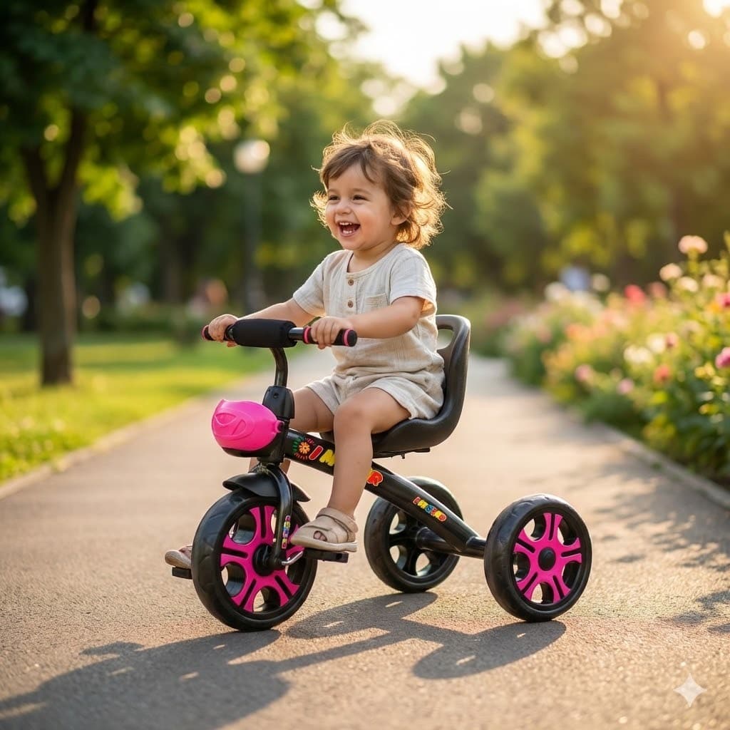Kids Tricycle with Backrest & Front Basket | 3 Wheel Pedal Cycle for Toddlers 2–5 Years | Black & Pink Ride-On