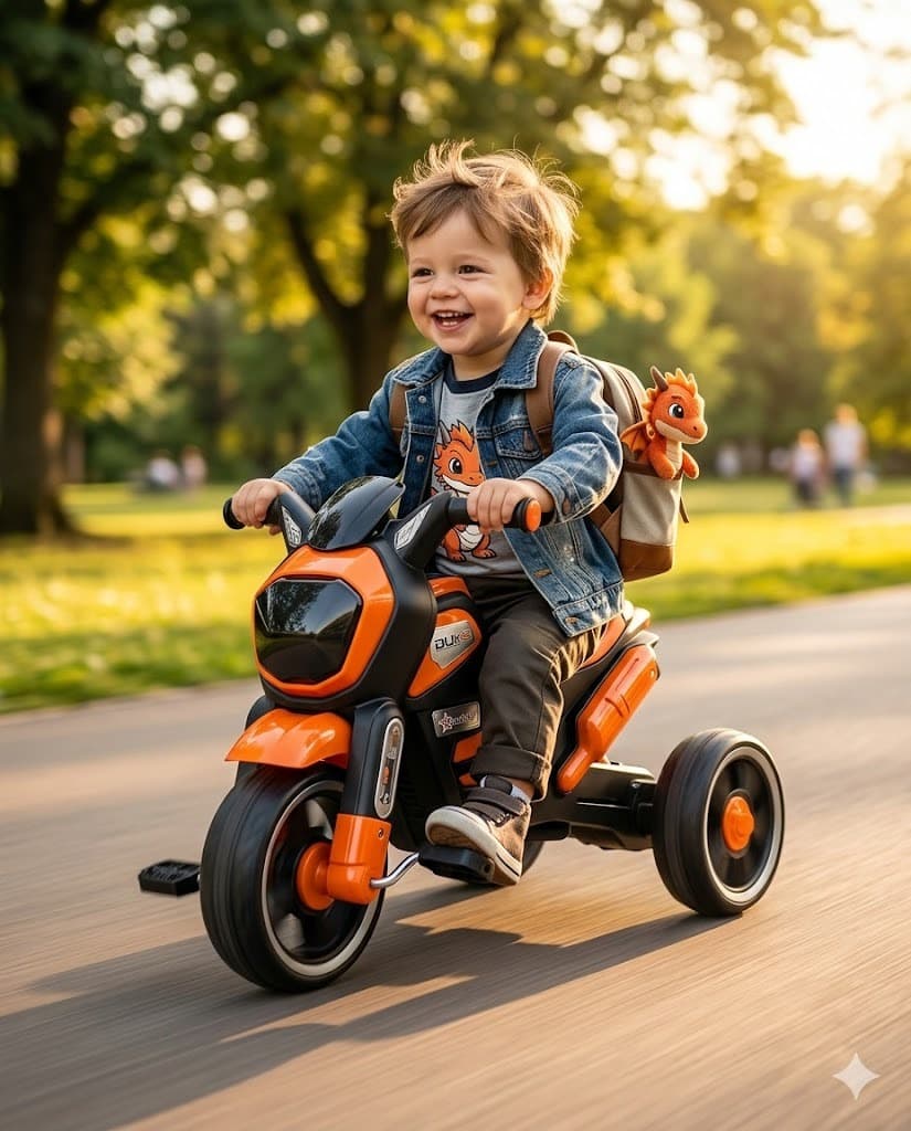 Kids Orange Sport Motorcycle Tricycle with Backrest – Pedal Ride-On Bike for Toddlers (3 Wheel)