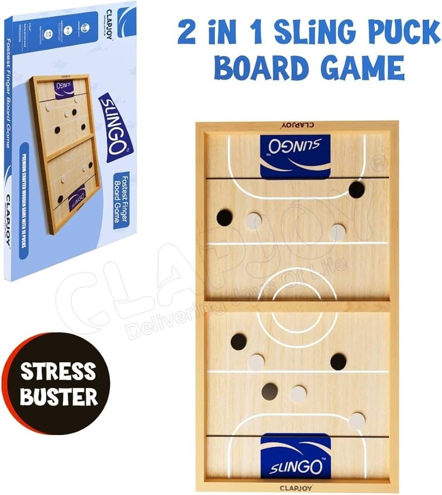 GURTOY 2 in 1 Sling Puck Board Game – Wooden Fast Slingo Hockey Game | Stress Buster Family Table Game