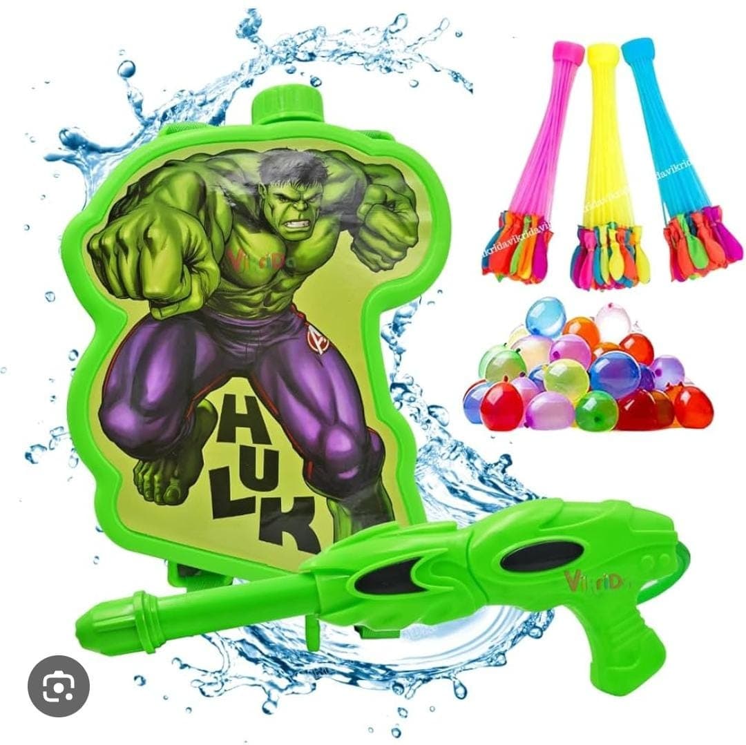Superhero Hulk Water Gun Backpack Set with Balloons | Kids Holi Pichkari Water Blaster Combo