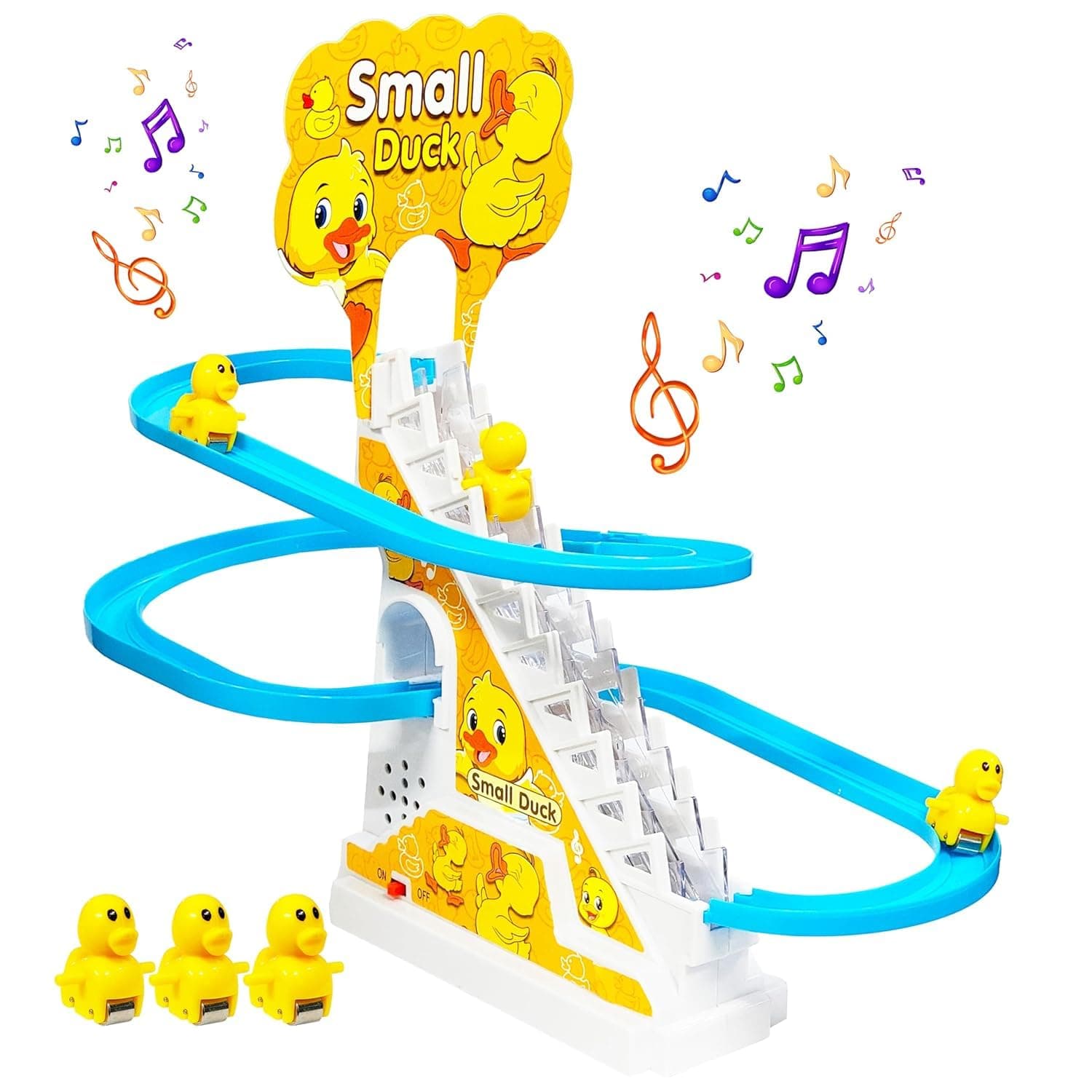 GURTOY® Automatic Musical Duck Slide Toy Set for Kids – Stair-Climbing Duck Track Toy with Lights