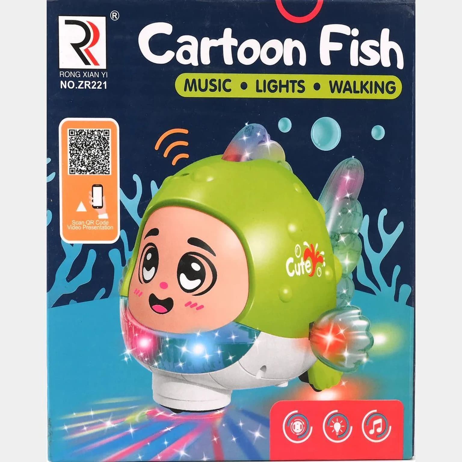 GURTOY® Cartoon Fish Musical Walking Toy with Lights & Sound for Kids