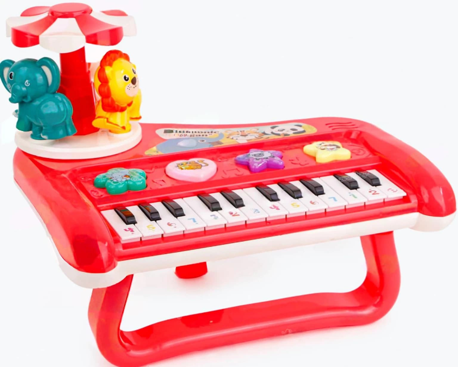 GURTOY® Kids Musical Keyboard Piano Toy with Lights & Animal Carousel for Toddlers