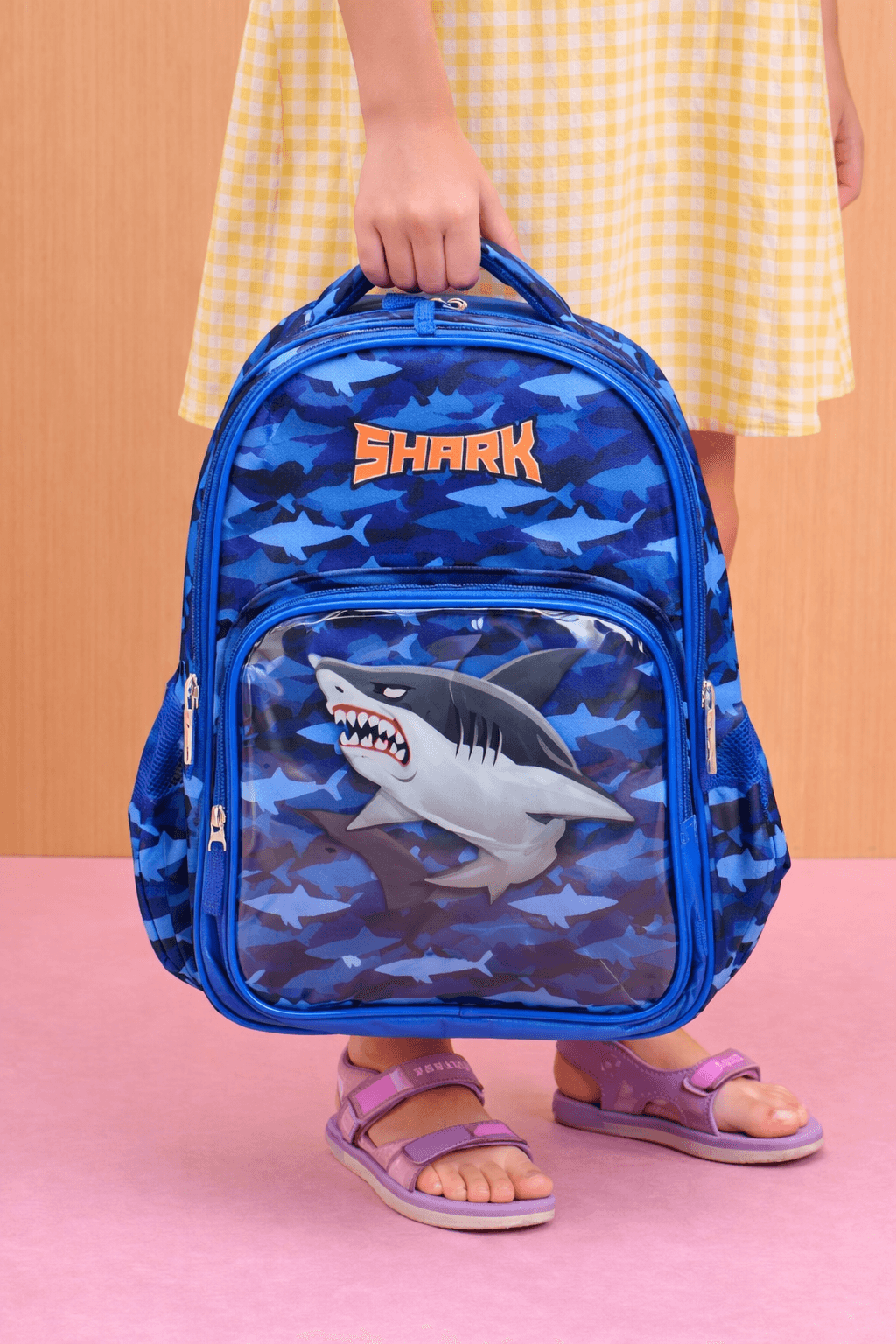 GURTOY® Shark School Bag for Kids 15 Inch | Boys Backpack with 3 Zip Compartments