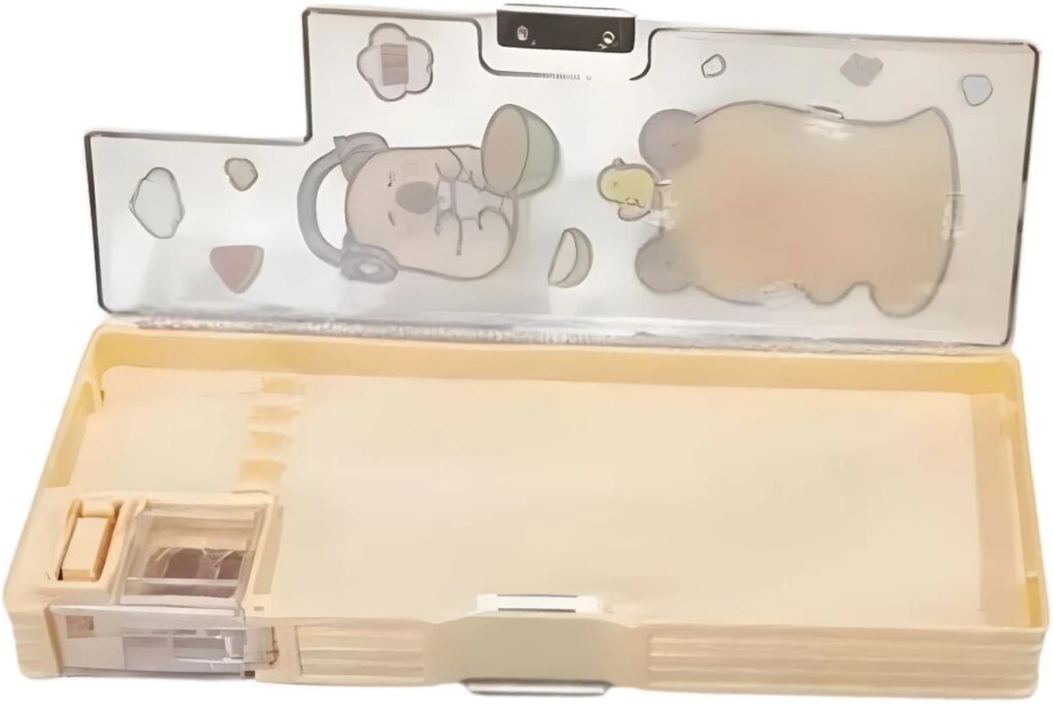 GURTOY® Cute Bear Transparent Pencil Box for Kids with Sharpener & Compartments