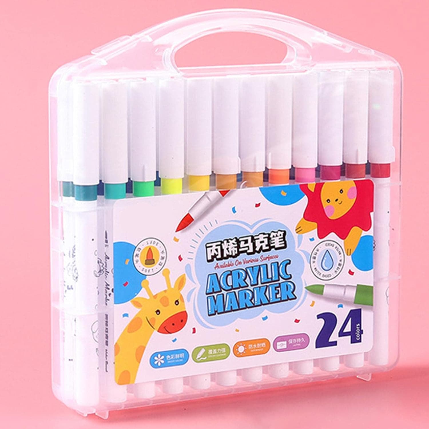 GURTOY® 24 Color Acrylic Marker Set for Kids – Non-Toxic Washable Art Markers