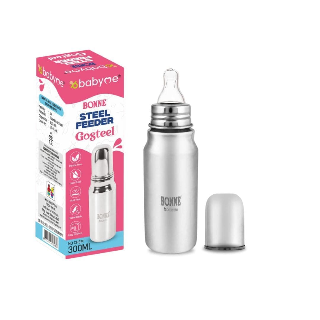 GURTOY® Stainless Steel Baby Feeding Bottle 300ML Leak Proof Feeder for Kids & Toddlers