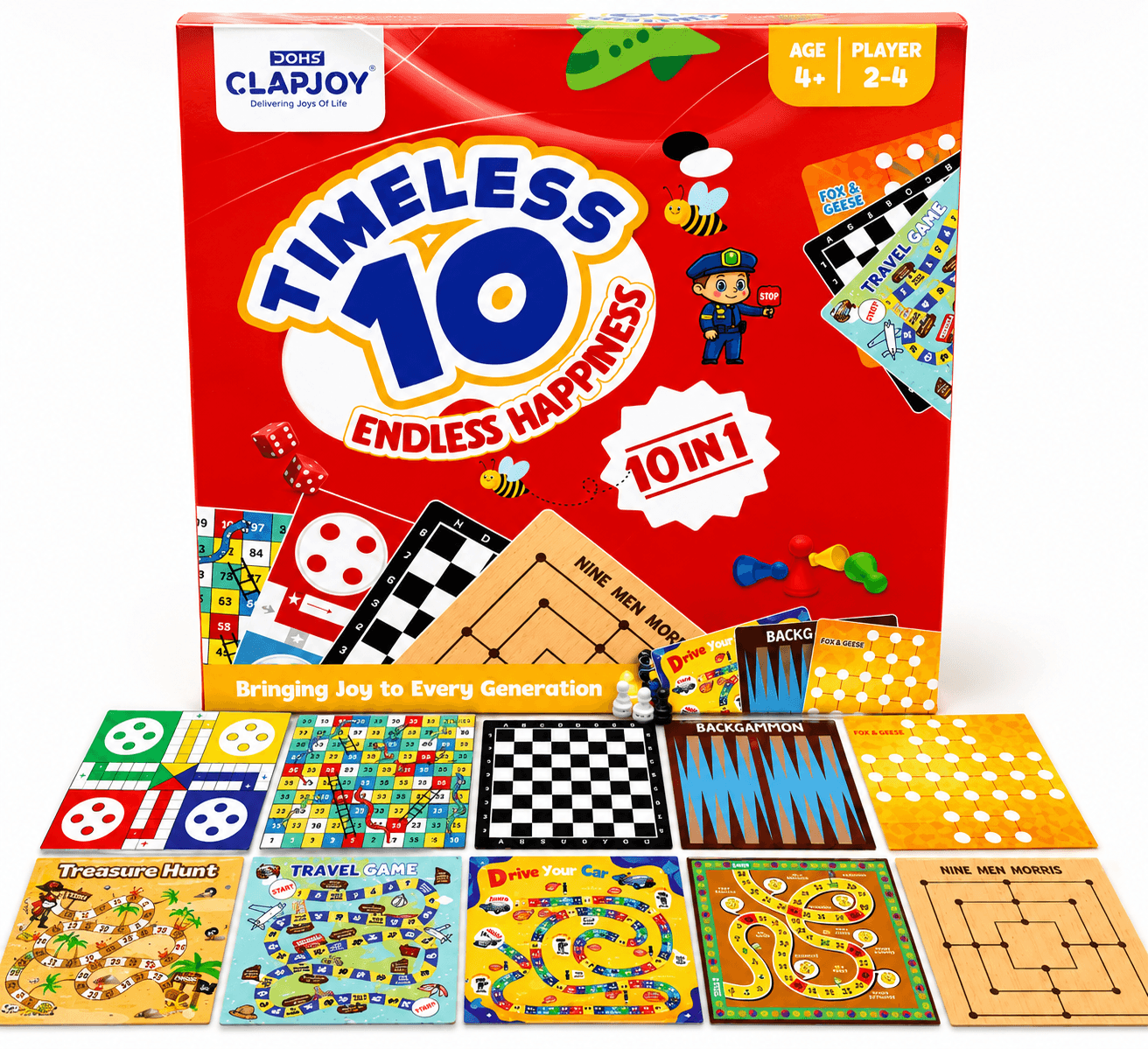 GURTOY® Timeless 10-in-1 Board Game Set for Kids & Family | Educational Indoor Games Collection