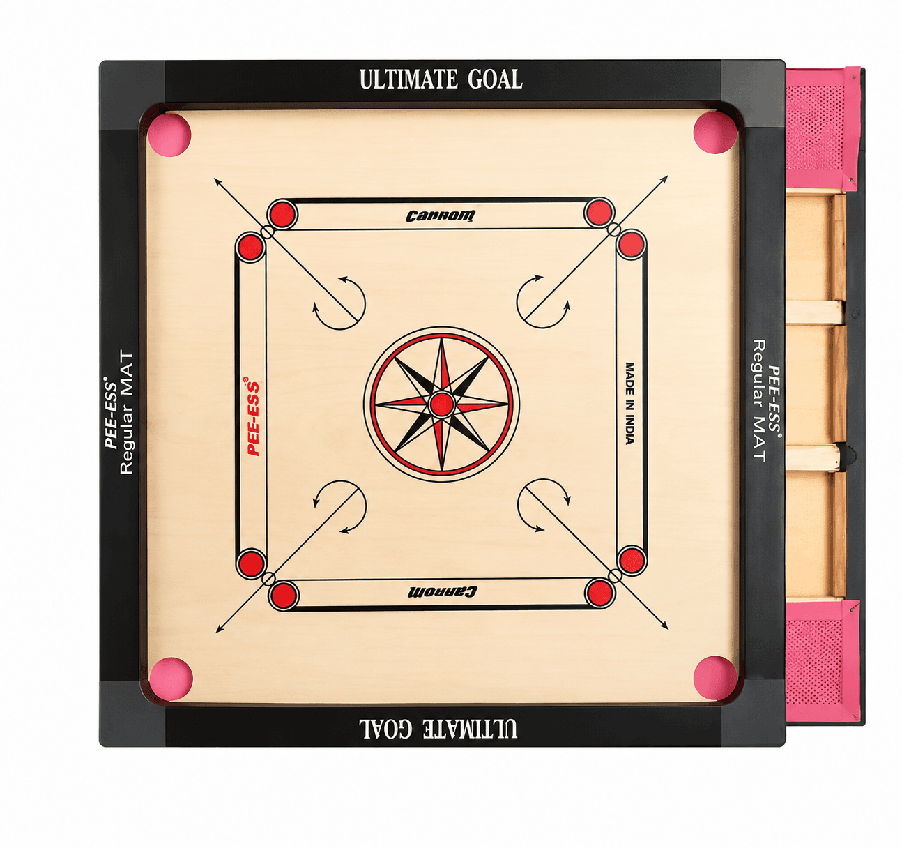 GURTOY® Ultimate Goal Premium Wooden Carrom Board with Coin Storage | Indoor Family Board Game for Kids & Adults