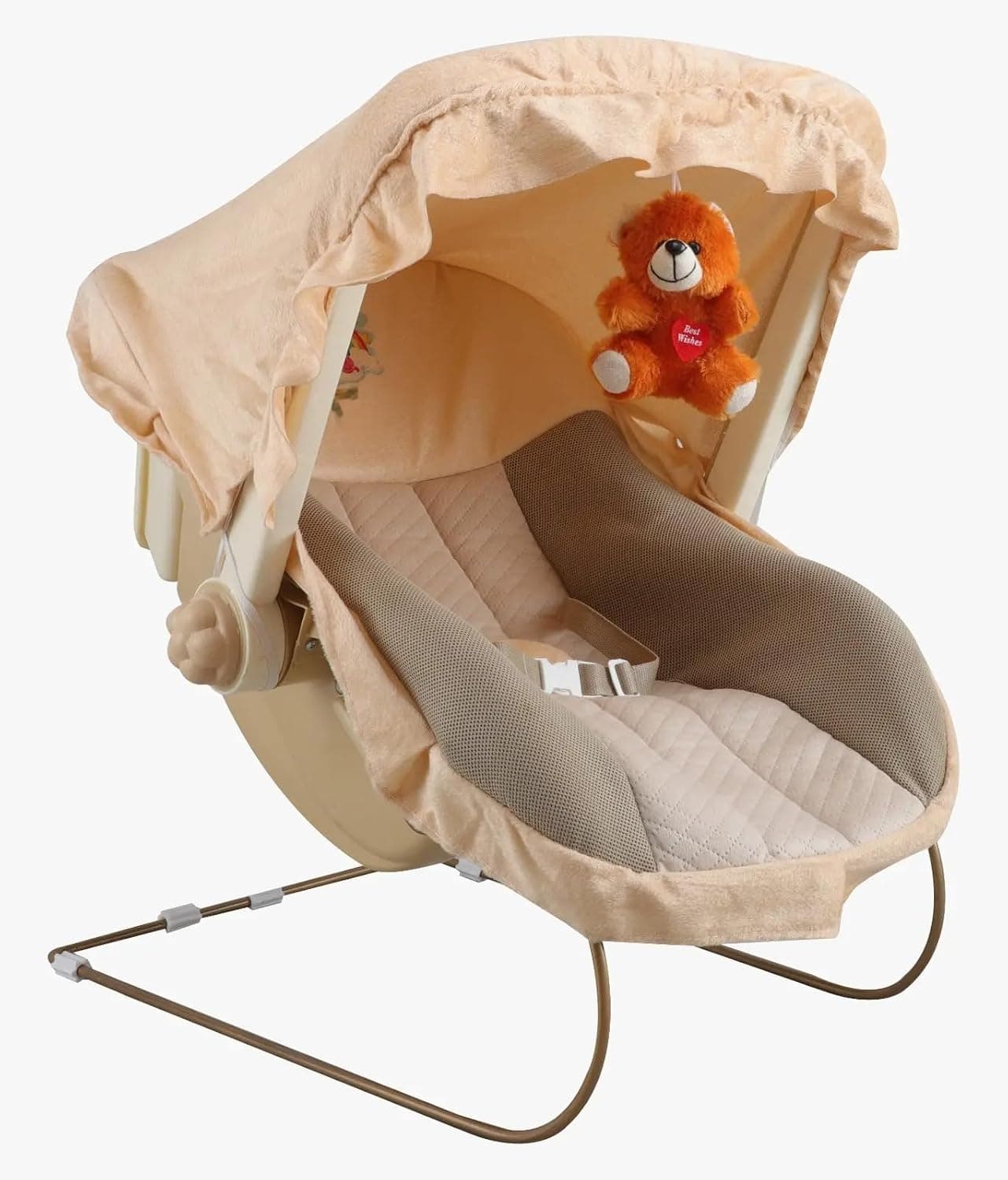 GURTOY® Premium Baby Rocking Cradle with Mosquito Net, Soft Cushion & Hanging Toy