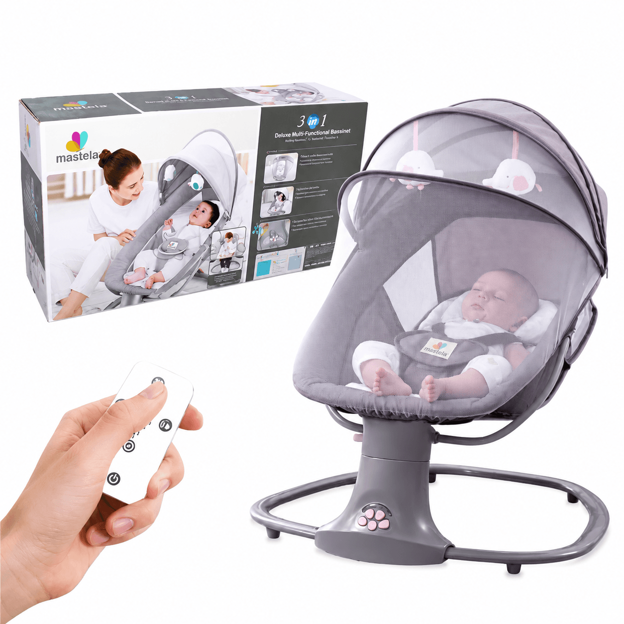 GURTOY® 3-in-1 Deluxe Multifunctional Electric Baby Bassinet Swing with Mosquito Net & Remote Control