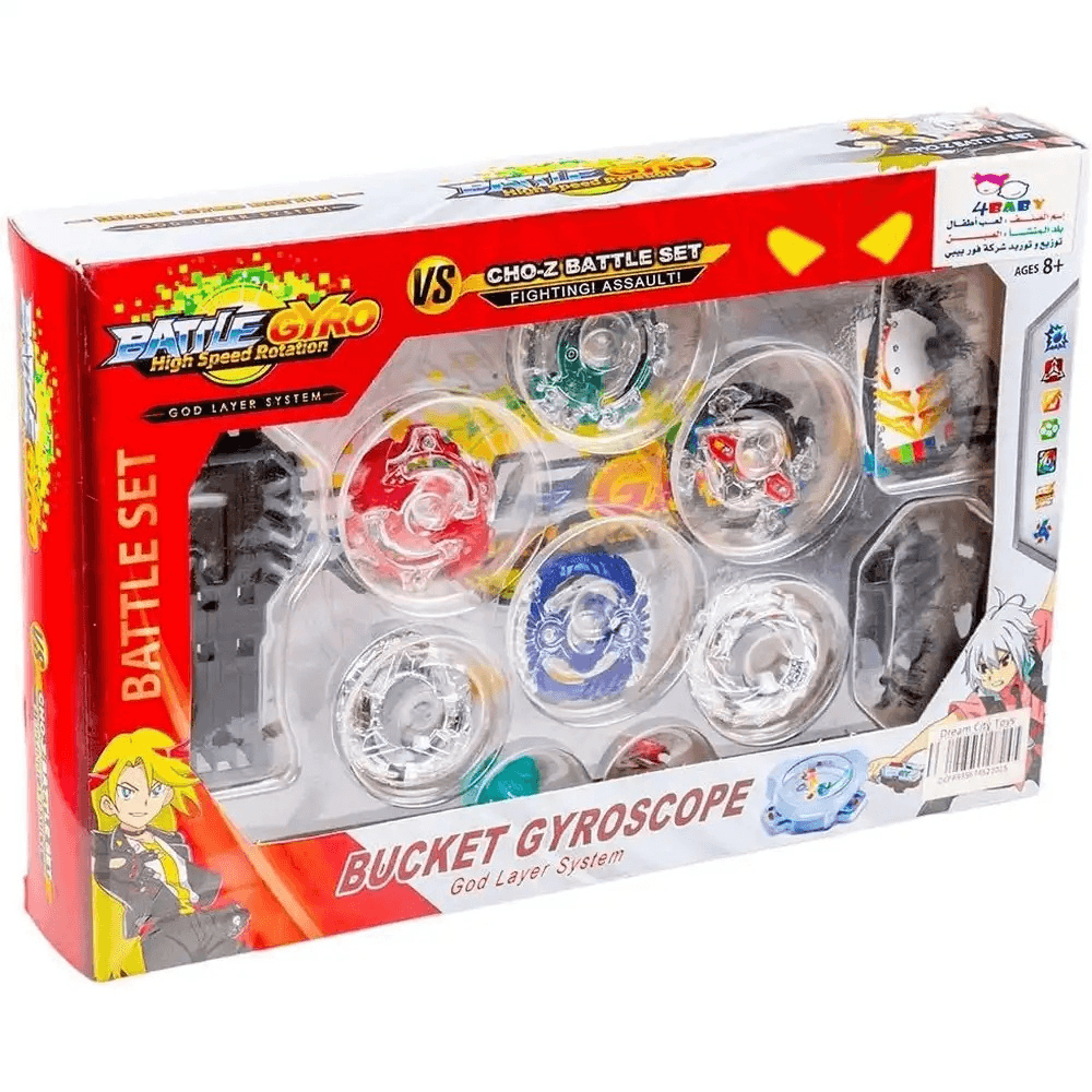 GURTOY® Battle Gyro Bucket Gyroscope Battle Set with Arena, Launchers & 6 Spinning Tops