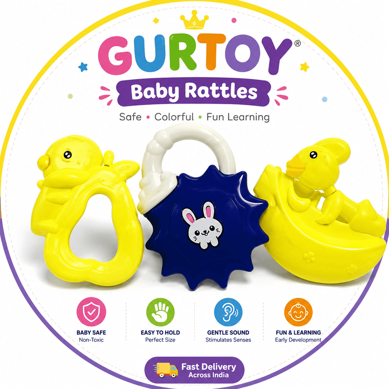 GURTOY® Cream & Berries Baby Rattle Set D28
