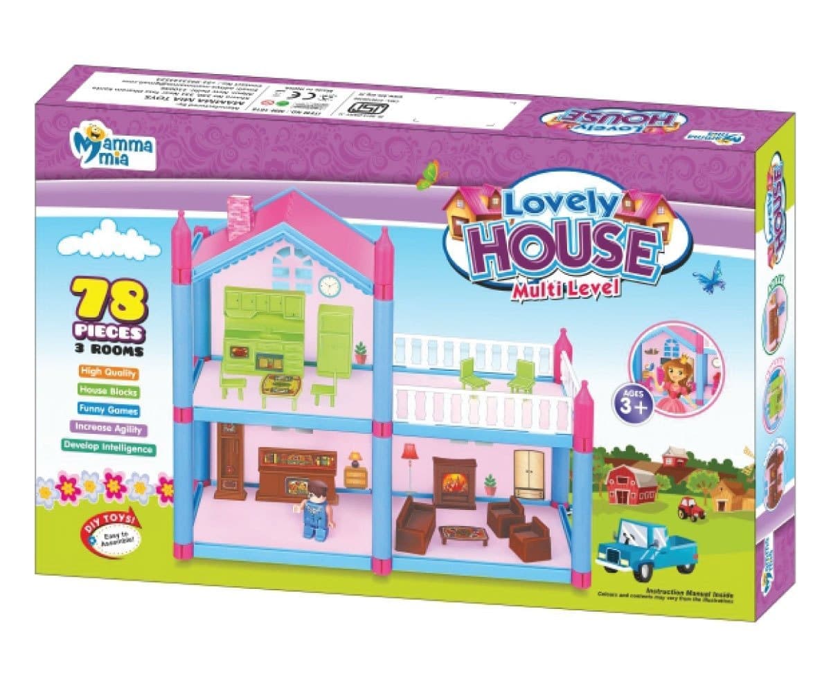 GURTOY® Lovely House Multi Level Doll House Building Block Playset (78 Pieces) for Kids 3+ Years