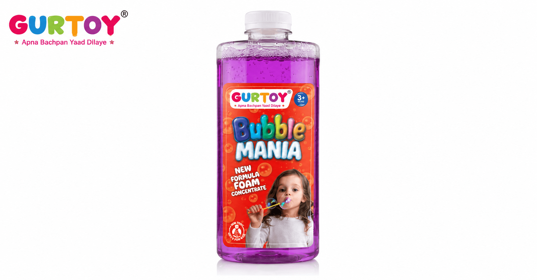 GURTOY® Bubble Mania Premium Bubble Solution Refill Bottle | Non-Toxic Bubble Liquid for Bubble Guns & Bubble Machines
