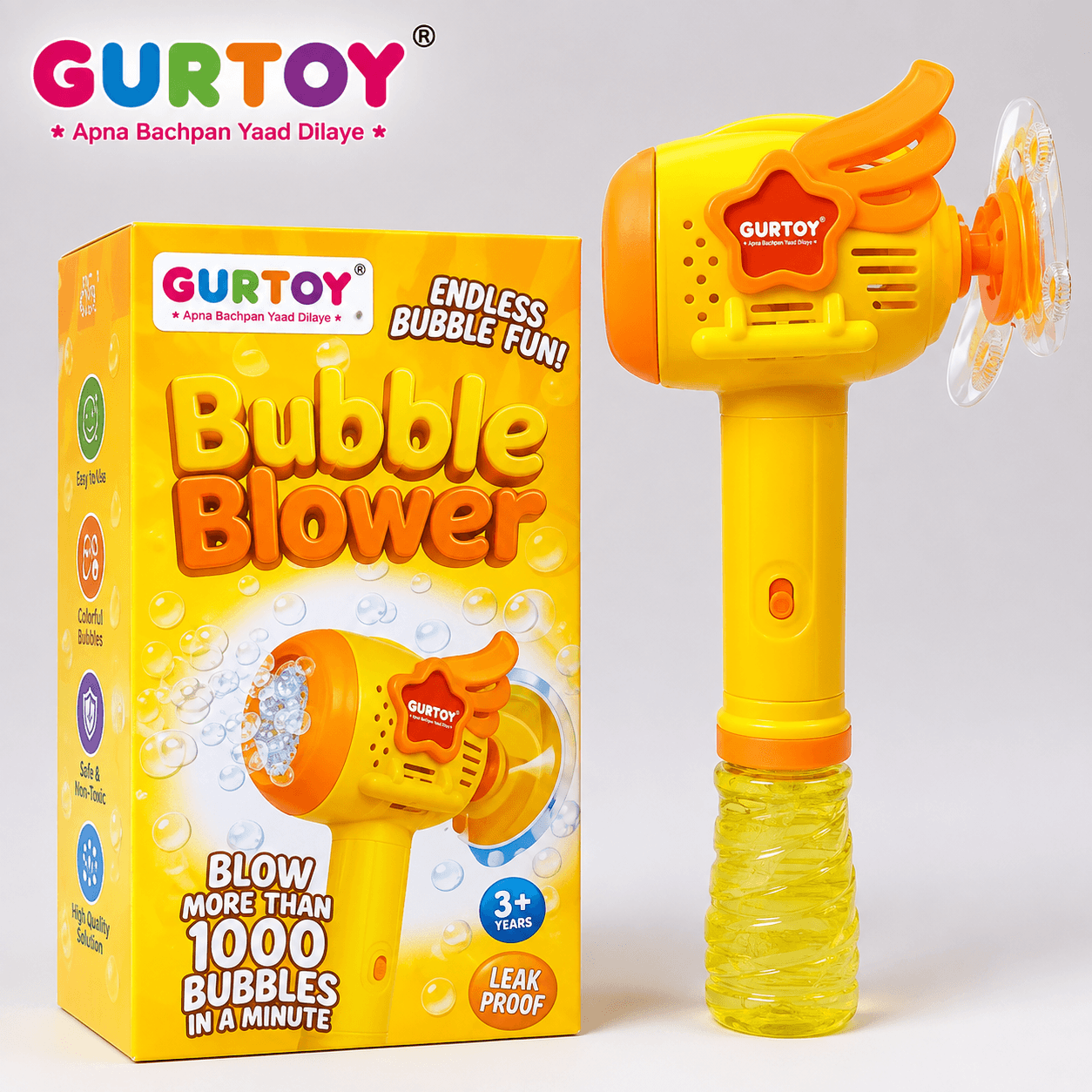 GURTOY® Automatic Bubble Blower Gun for Kids | 1000+ Bubbles Per Minute | Bubble Machine Toy with Bubble Solution | Age 3+ Years