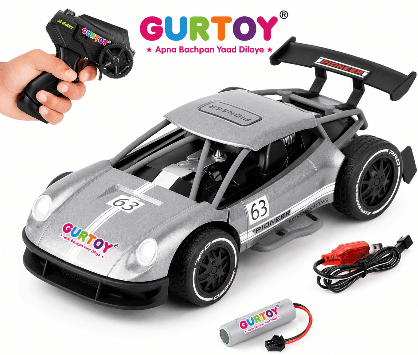 GURTOY® Rechargeable 2.4GHz Remote Control Racing Car for Kids with USB Charging & High-Speed Performance
