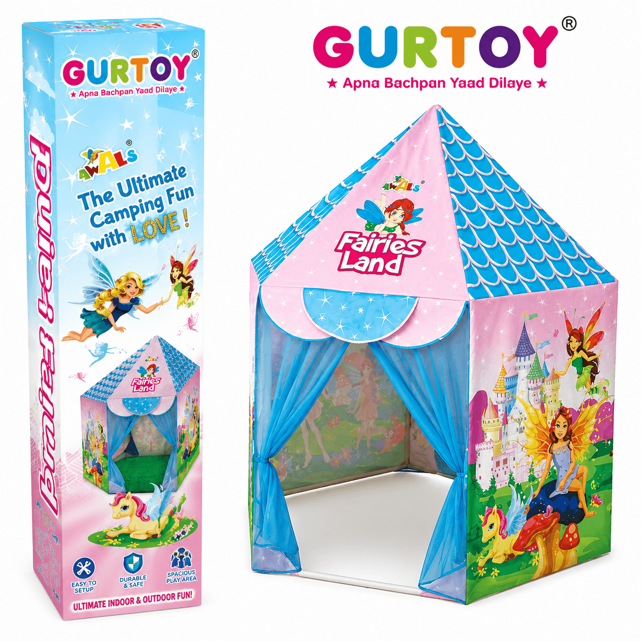 GURTOY® Fairies Land Kids Play Tent House – Foldable Indoor & Outdoor Princess Castle Tent for Boys & Girls