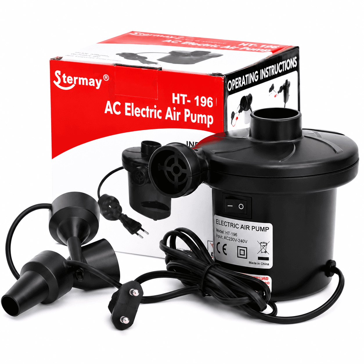 GURTOY® AC Electric Air Pump with 3 Nozzle Attachments | High-Speed Inflatable Pump for Air Beds, Swimming Pools & Inflatable Toys