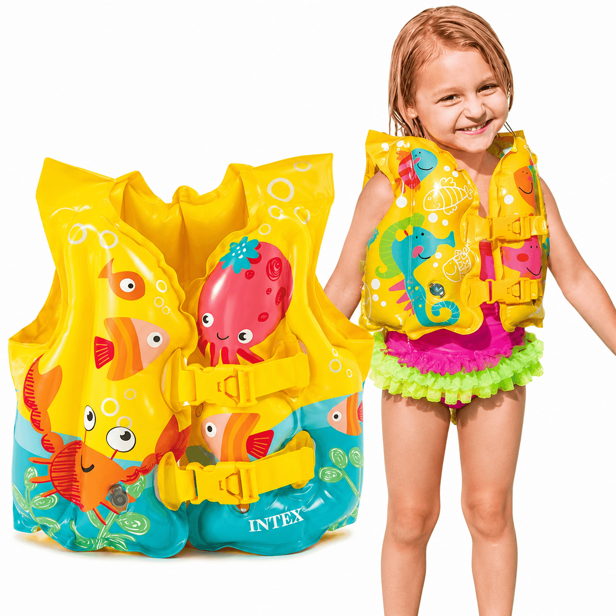 GURTOY® Kids Inflatable Swim Vest Jacket with Double Safety Buckles | Adjustable Swimming Float for Boys & Girls (3–6 Years)