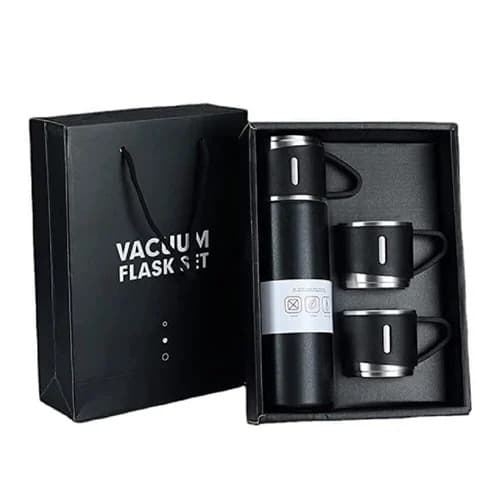 GURTOY® Stainless Steel Vacuum Flask Gift Set with 2 Cups | Insulated Hot & Cold Thermos Bottle for Travel, Office & Home