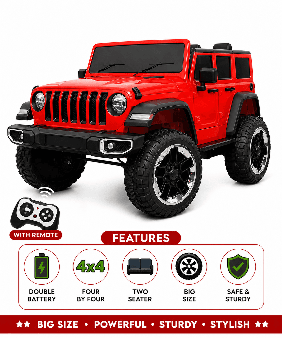 GURTOY® 4x4 Kids Electric Ride-On Jeep | 2 Seater Battery Operated Car with Remote Control
