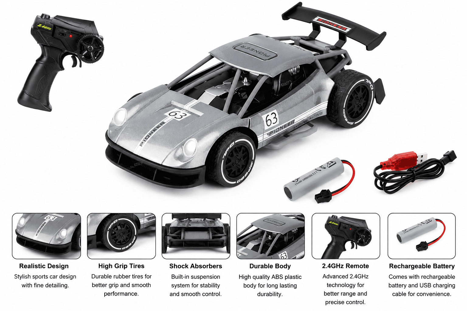 GURTOY® 2.4GHz Rechargeable RC Sports Racing Car | Remote Control Drift Car for Kids