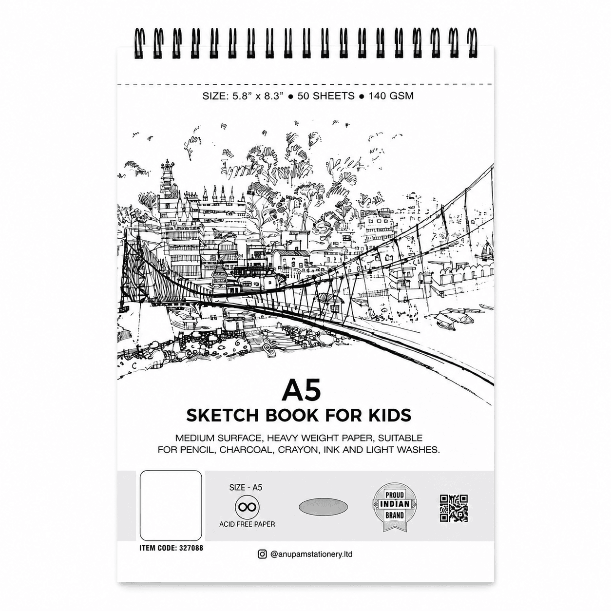 GURTOY® Premium A5 Sketch Book for Kids | 50 Sheets Drawing Book for Pencil, Colour & Art Practice