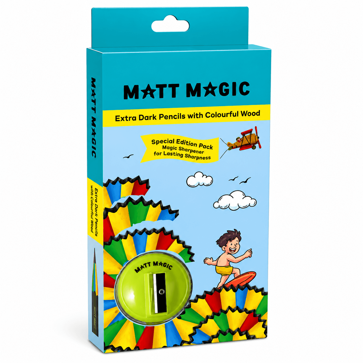 GURTOY® Matt Magic Extra Dark Colourful Wood Pencil Set with Magic Sharpener for Kids
