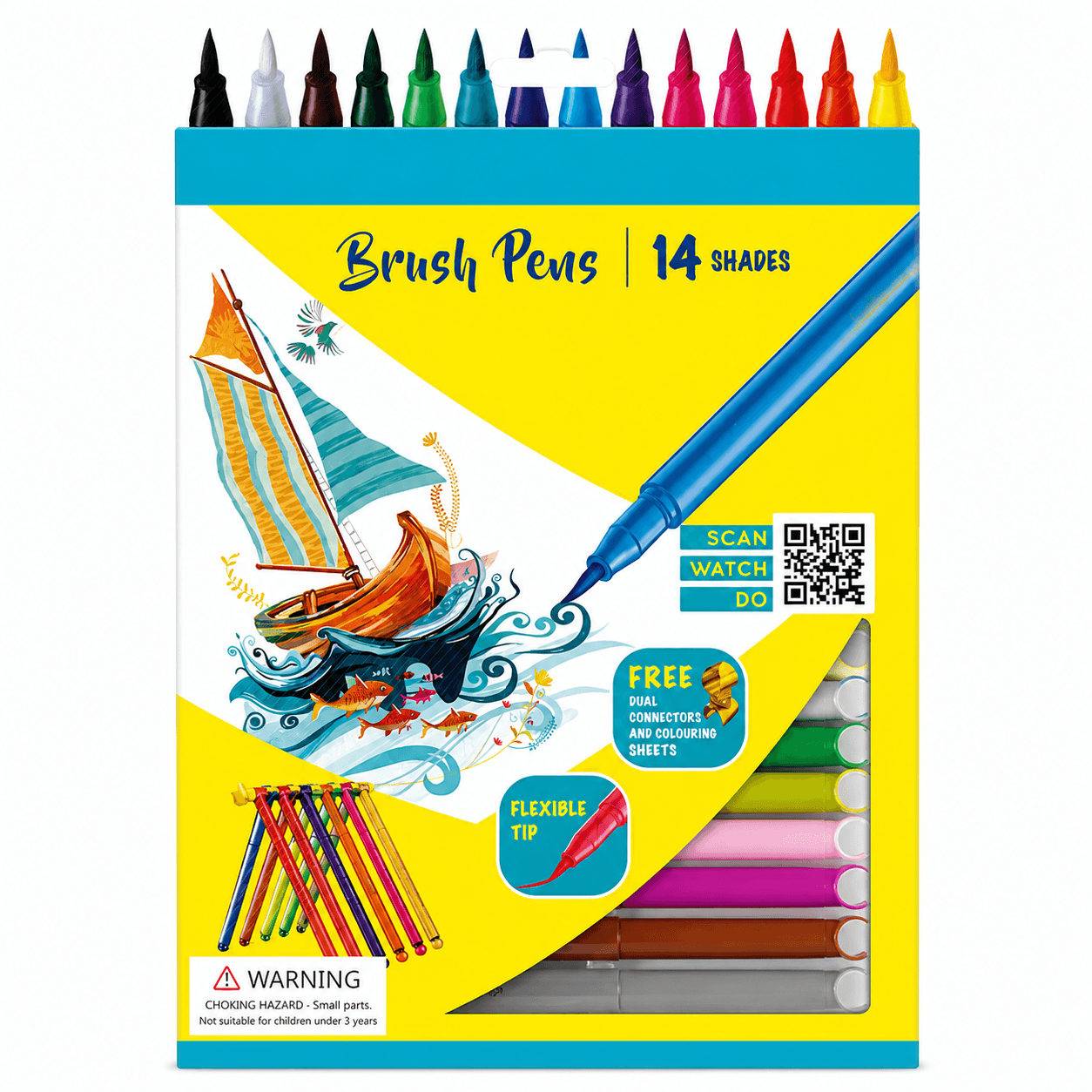 GURTOY® 14 Shades Brush Pens Set for Kids | 2-in-1 Connector Brush Pens for Drawing, Colouring & Creative Art Activities