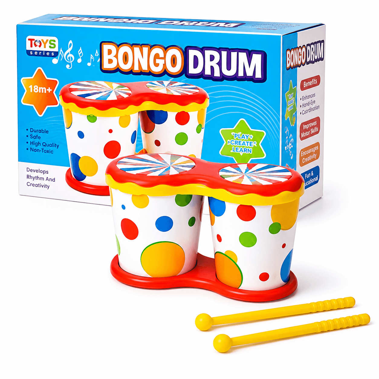 GURTOY® Bongo Drum Toy for Kids | Colorful Musical Drum Set with Drum Sticks for Toddlers